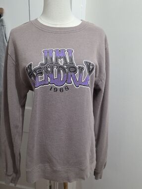 Jimi Hendrix Graphic Crewneck Sweatshirt - Taupe with Purple Accent